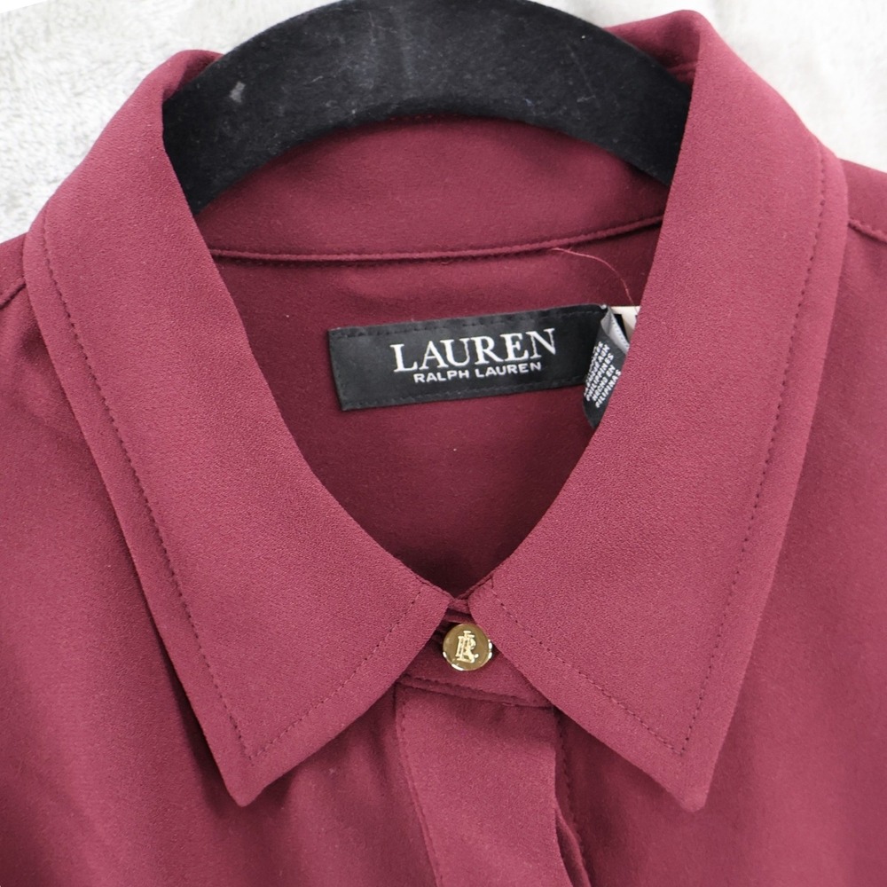 Lauren Ralph Lauren Buckle Trim Top Women 8 Maroon Equestrian Old Money $195 NWT - Picture 8 of 16